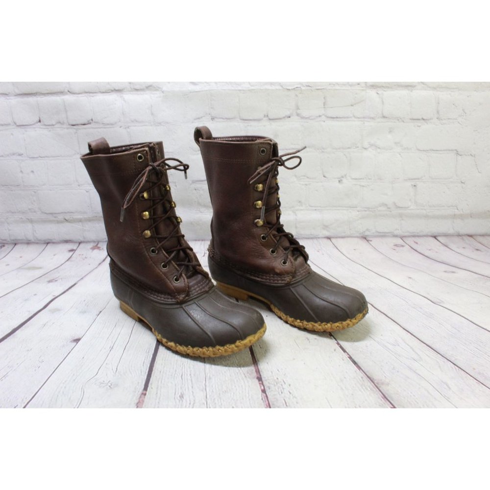 LL Bean Unlined Brown Leather Maine Hunting Shoes Duck Boots Size 8 M - Picture 3 of 9